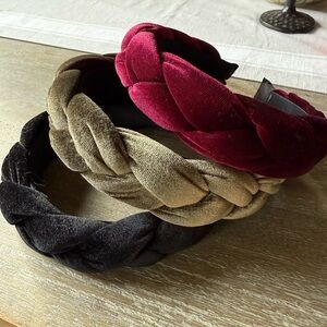 Rinvee Braided Puff Velvet Headbands, Lot of 3, New